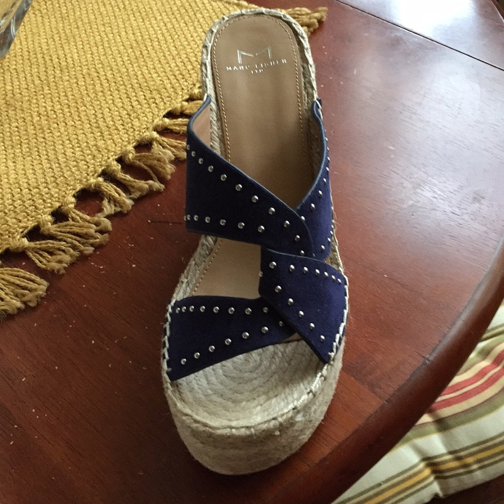 MARC FISHER LTD Angelina Blue Suede Wedge Sandals